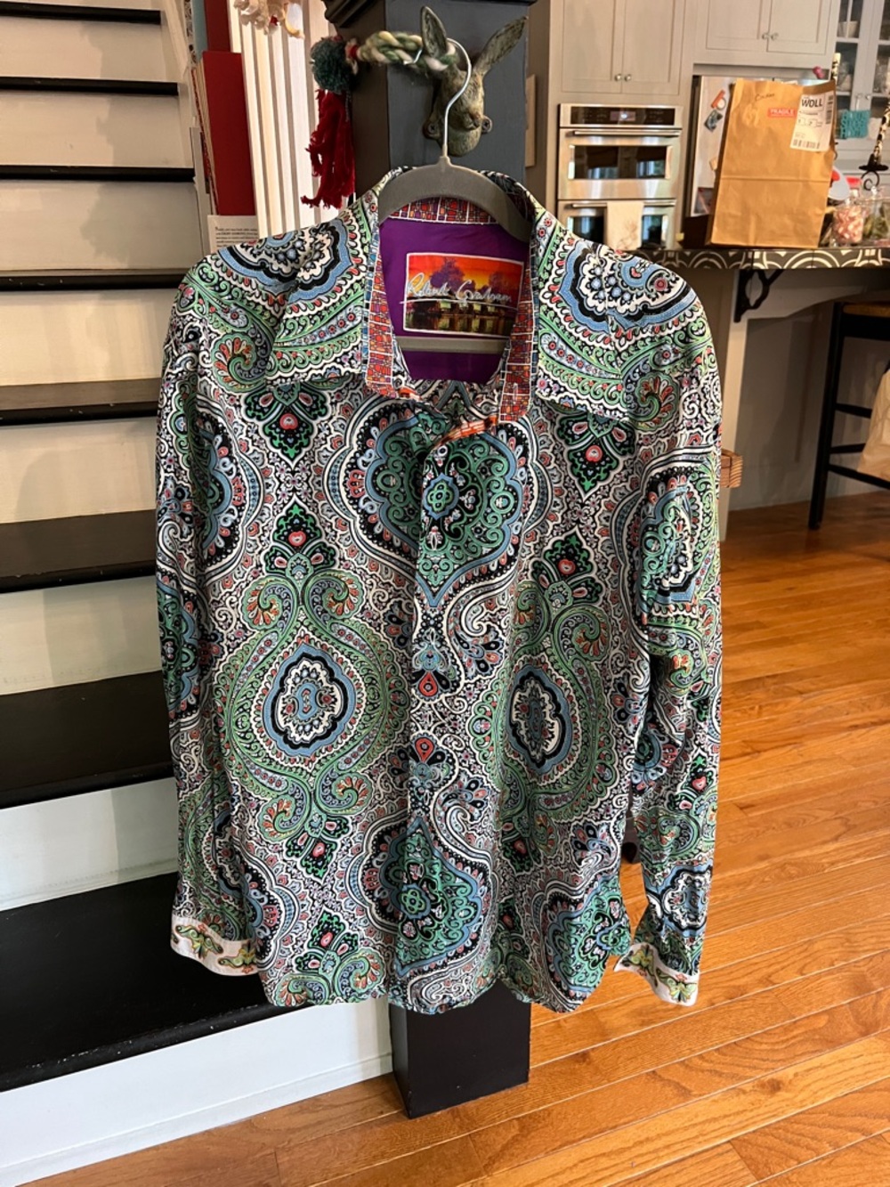 Robert Graham Green, Blue and Black Paisley Button-Down Shirt